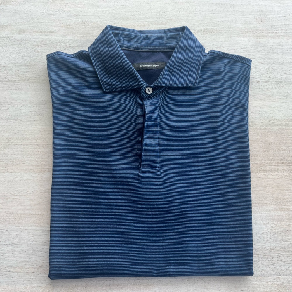 Ermenegildo Zegna 100% Cotton Striped Polo, Size XXL